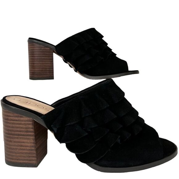 SOLE SOCIETY the FRANNIE Sandal Chunky Heel Open Toe Mules in Black Women's 9.5 - Picture 5 of 13